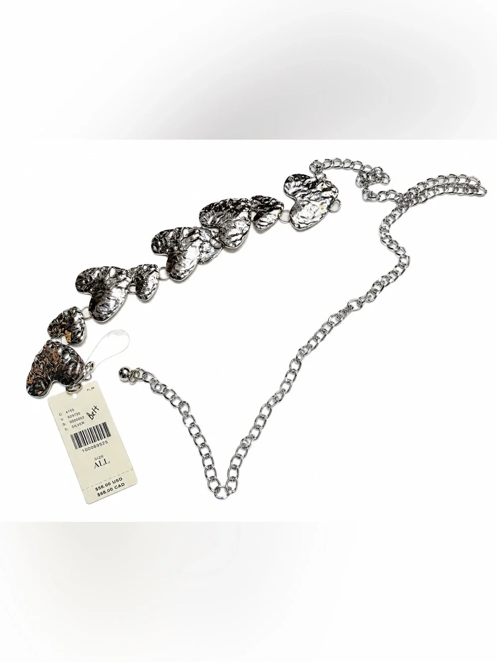 Anthropologie NWT Silver Hammered Heart Statement Chain Belt One Size